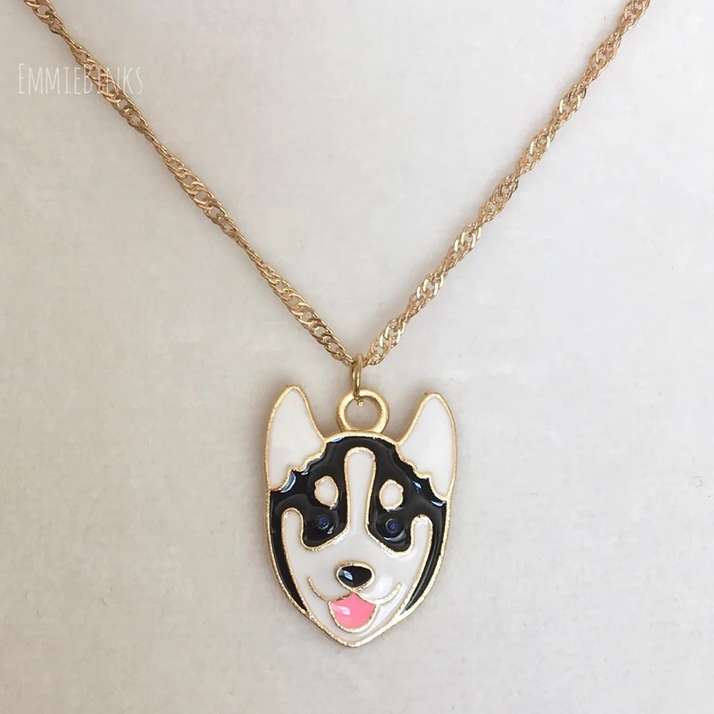 New ‘Puppy Love’ Siberian Husky Puppy Dog Pendant Necklace / Gold Plated Pup - Picture 4 of 13